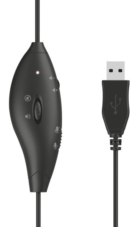 Czarna regulacja głośności z dołączonym kablem USB.