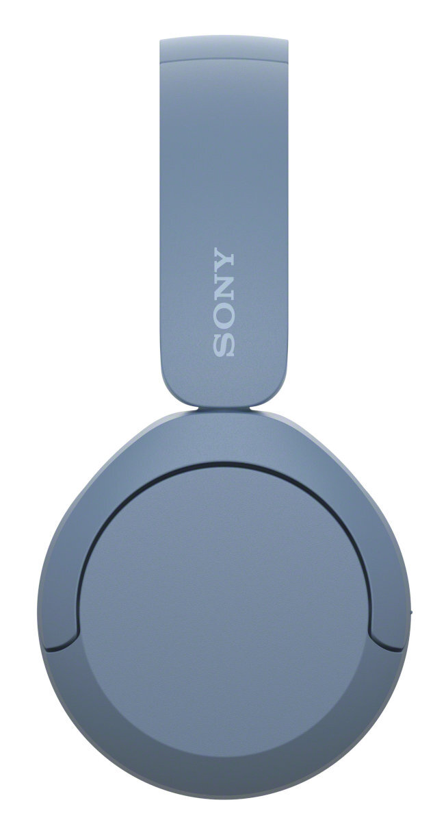 Niebieskie słuchawki nauszne z napisem "SONY" na pałąku, na białym tle.