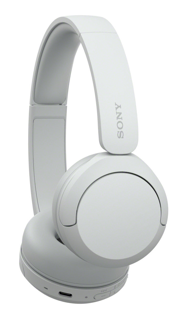 Białe słuchawki z logo SONY na białym tle.