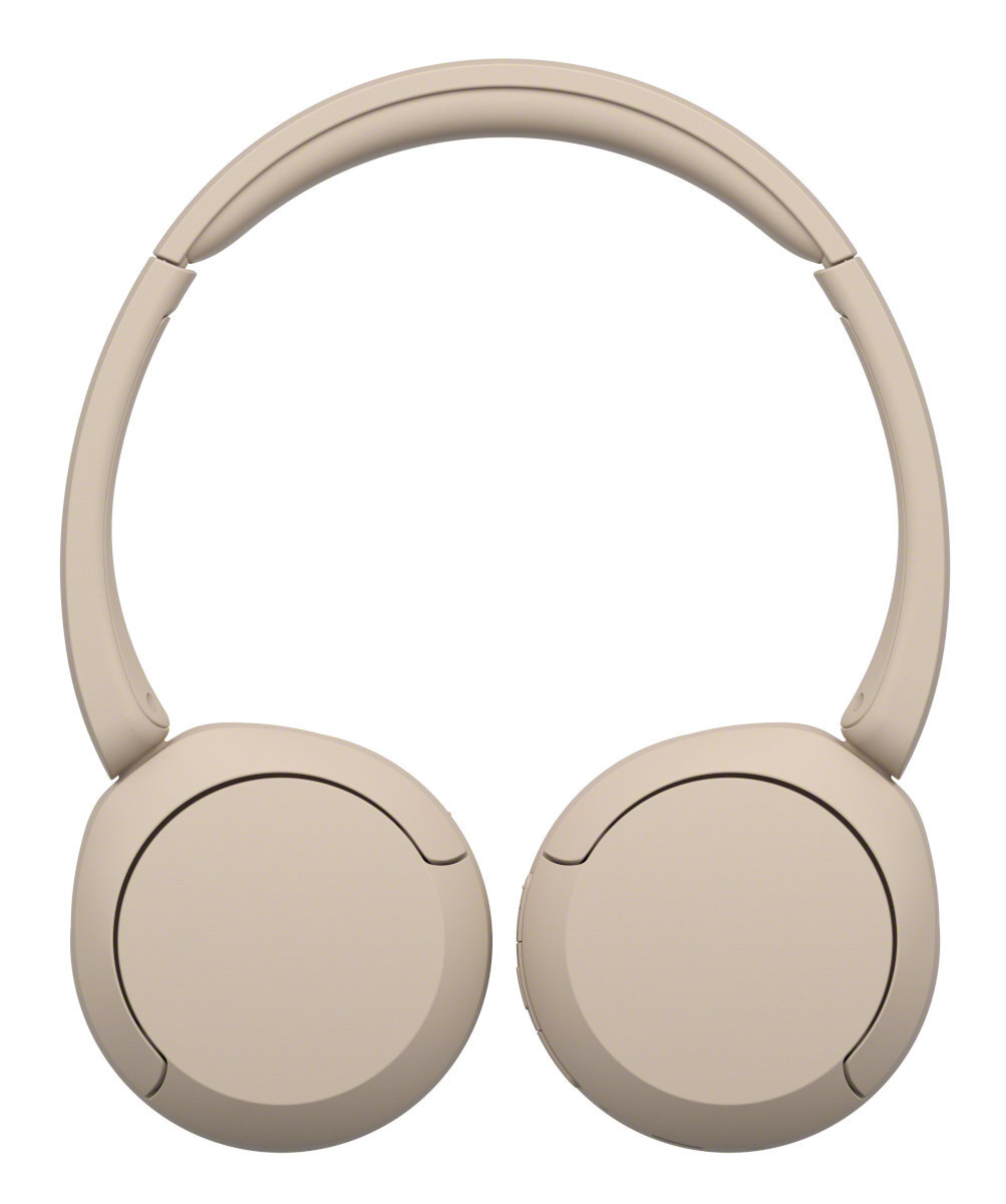 Beżowe słuchawki. Prosty design, nauszniki i pałąk w kolorze beżowym.