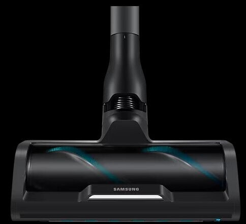 Czarna głowica odkurzacza z logo Samsung. Szczotka jest widoczna.