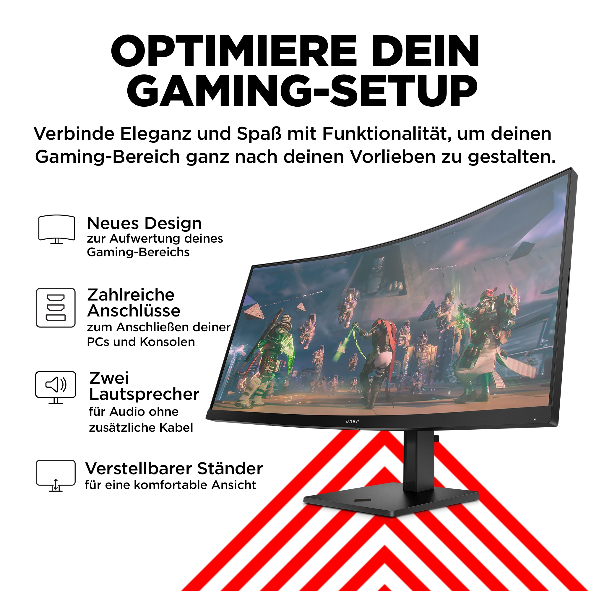 Ein gekrümmter Monitor mit Grafiken auf dem Bildschirm. Text und Symbole werden auf dem Bildschirm angezeigt.