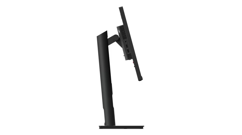 Se muestra un monitor negro desde un lado, con el soporte y los puertos visibles.
