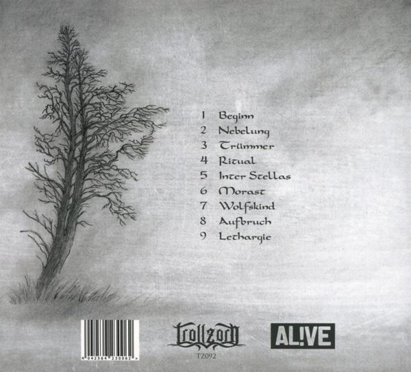 Albumcover mit Baumzeichnung und Trackliste auf Deutsch. Das Logo AL!VE ist sichtbar.