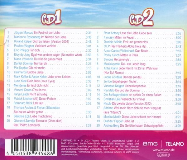 CD-Album-Rückseite mit Trackliste auf Deutsch und bunter Berglandschaft.
