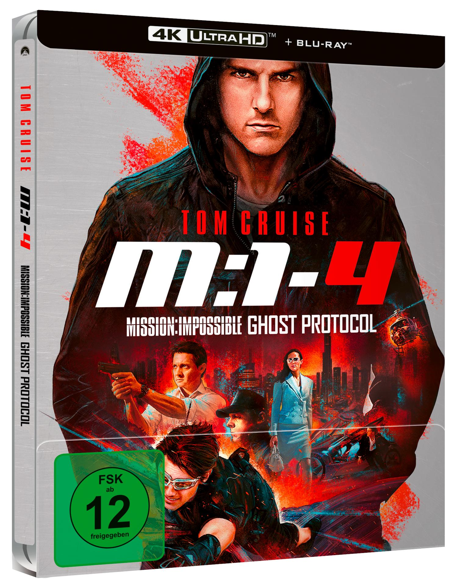 Mission Impossible: Ghost Protocol Blu-ray Cover. Tom Cruise. Rote und weiße Farben.