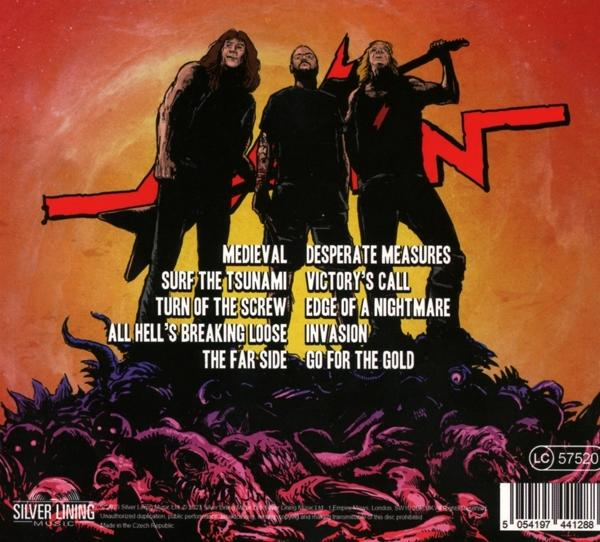 Albumcover mit Band und Songtiteln. Dunkler Hintergrund mit Monsterillustrationen.