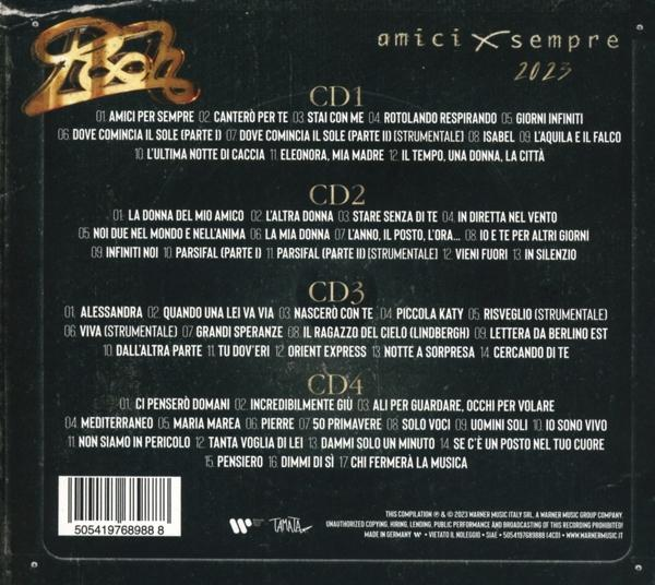 CD-Cover für Amici X Sempre 2023 mit Titelliste und Album-Artwork.