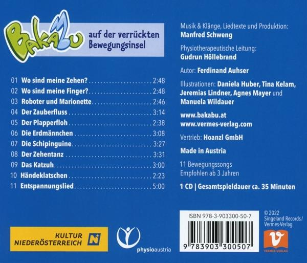 CD-Cover für Kindermusik mit Text und Illustrationen.