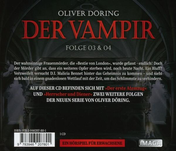 CD-Cover mit Text über Vampir, altes Gebäude im Hintergrund.
