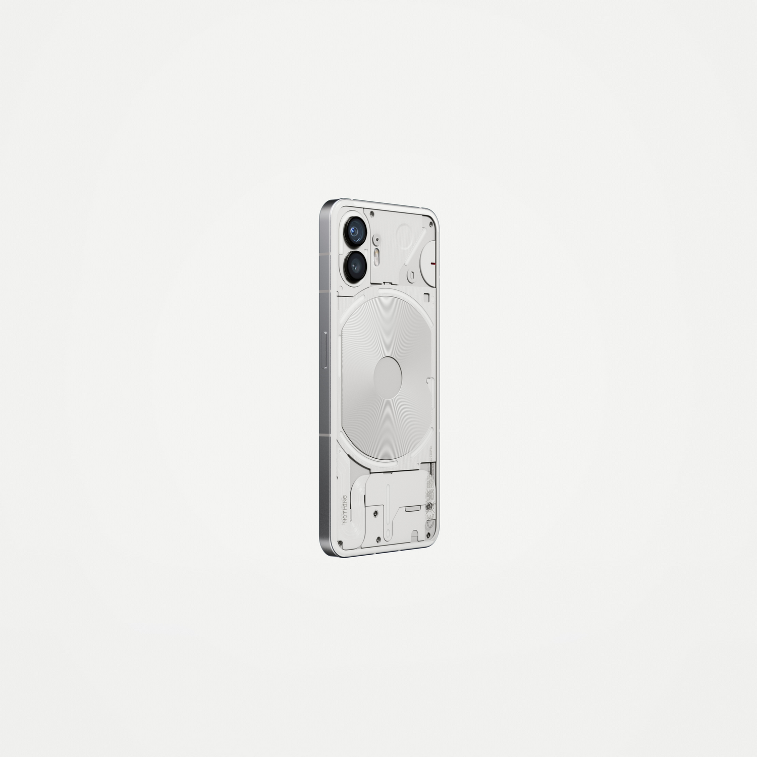 Smartphone transparente mostrando componentes internos. El teléfono es plateado.