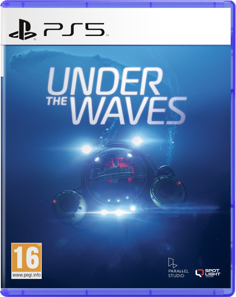 A 'Under the Waves' PS5 játéknak a borítója, egy tengeralattjáróval.
