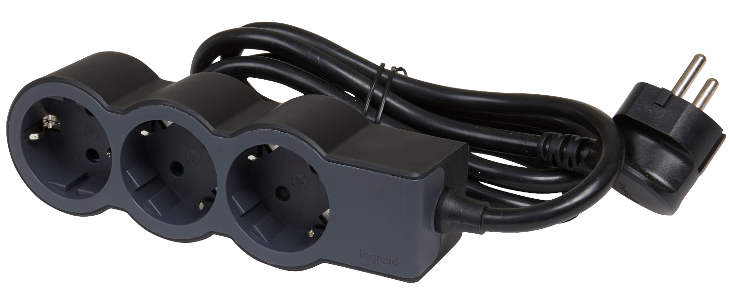 LEGRAND elosztósor Standard 3x2P+F, 1,5 méter, fekete (694550)