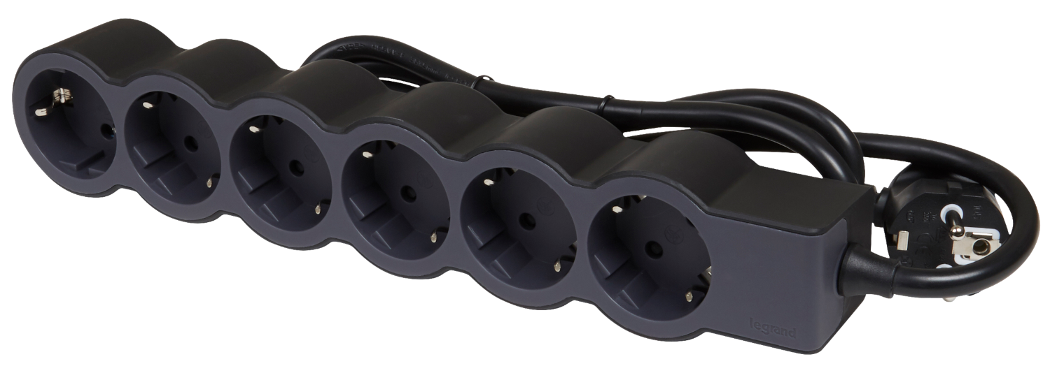 LEGRAND elosztósor Standard 6x2P+F, 1,5 méter, fekete (694558)