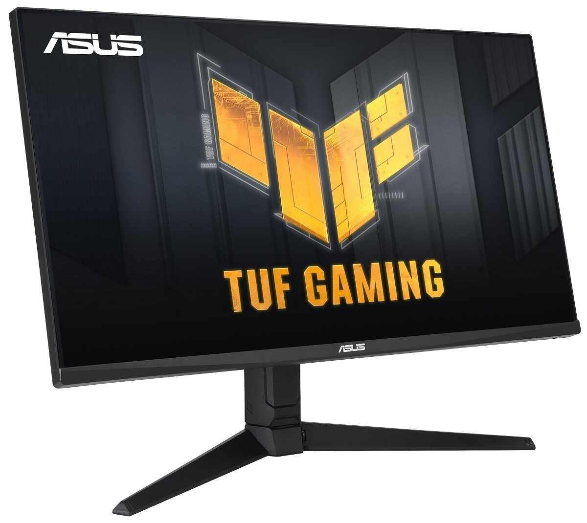 Monitor ASUS TUF Gaming. Ekran wyświetla logo TUF Gaming na czarnym tle.