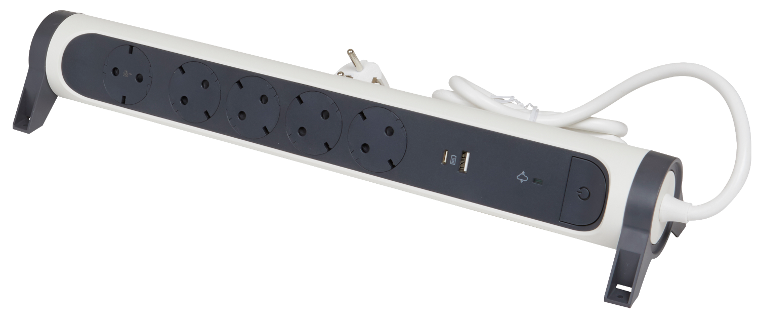 LEGRAND elosztósor Premium 5x2P+F, túlfesz-védelemmel, USB-A+USB-C, 1,5 méter, fehér-fekete (694510)