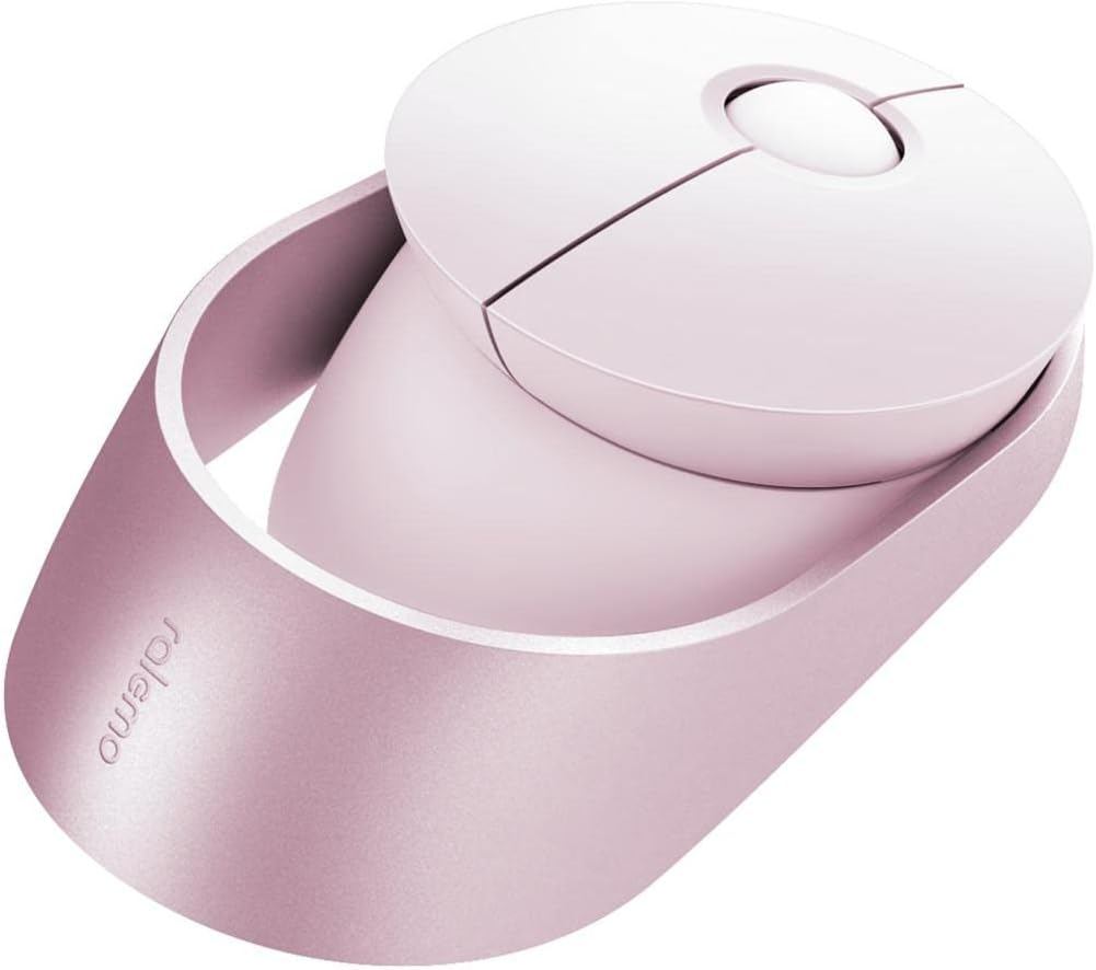 Ratón ergonómico rosa con soporte a juego.