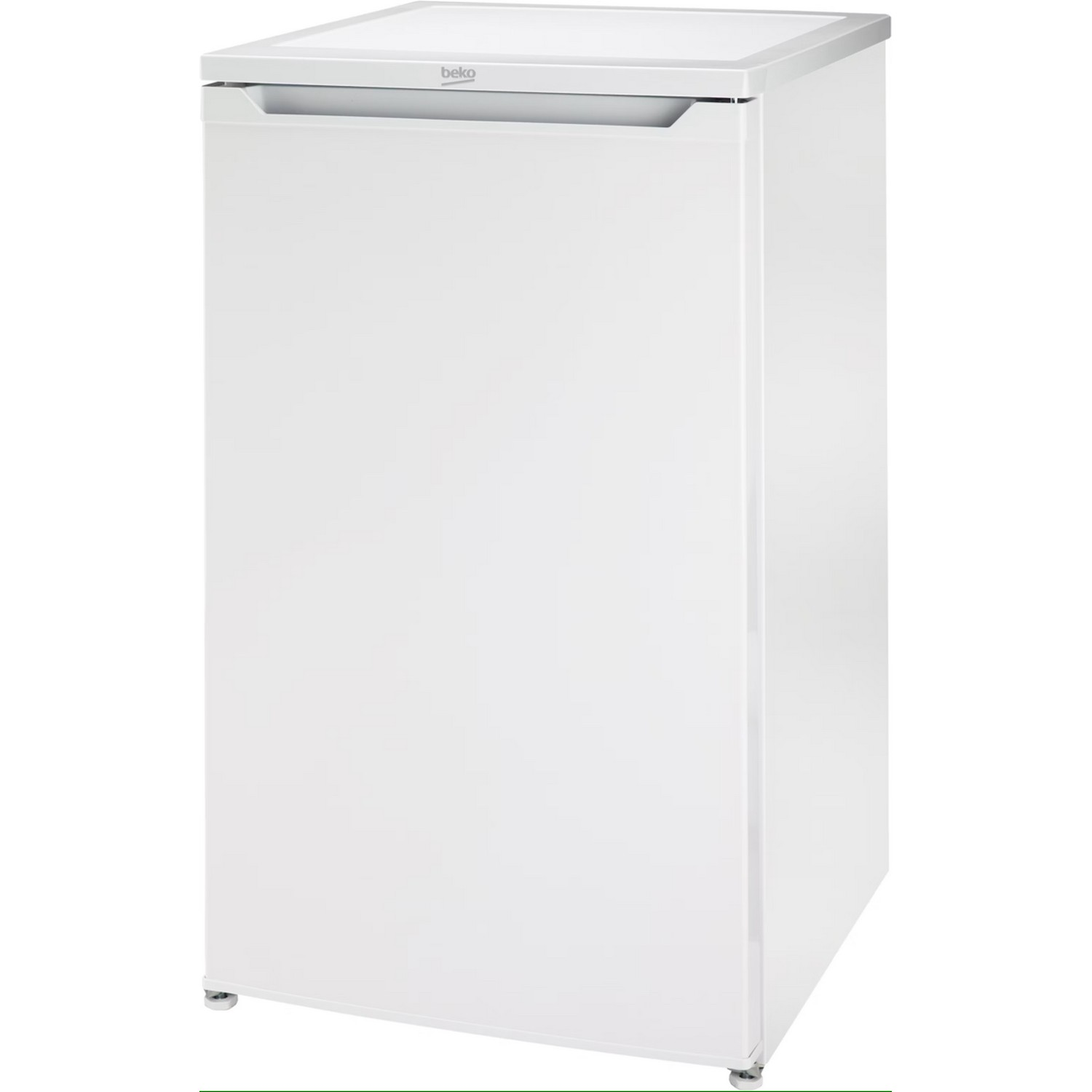White Beko refrigerator standing upright, with a single door and handle.