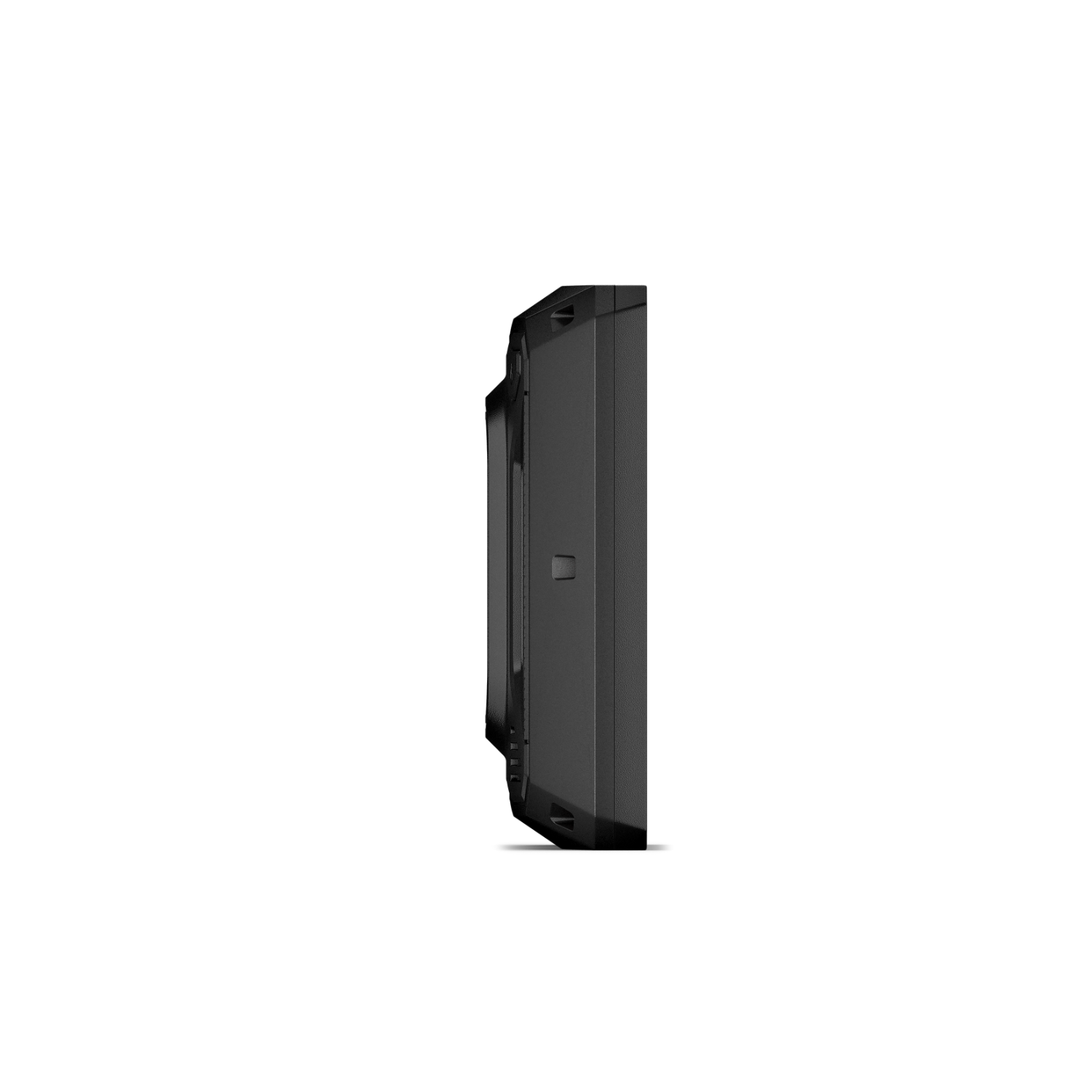 A black control panel, seen from the side, on a black background.