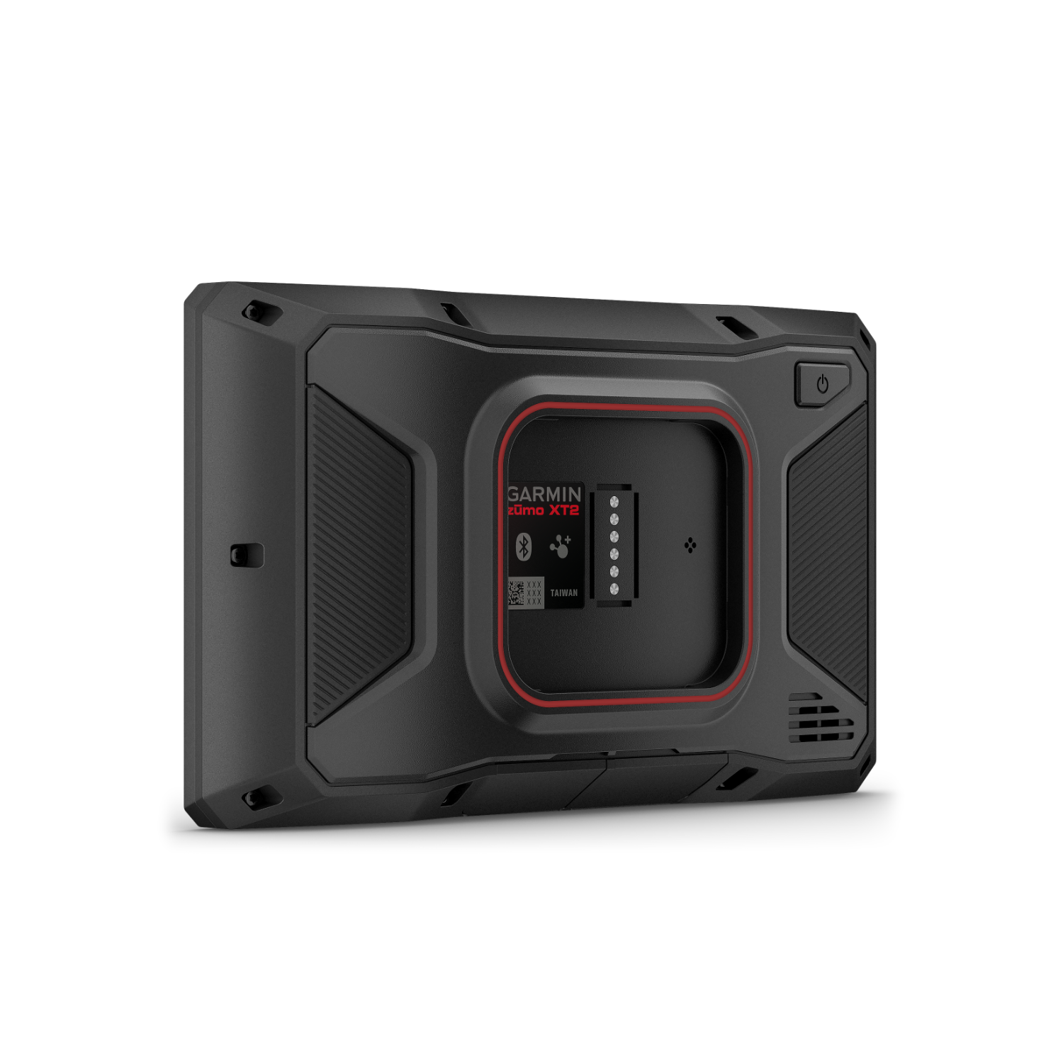 The back of a Garmin device with a red accent.