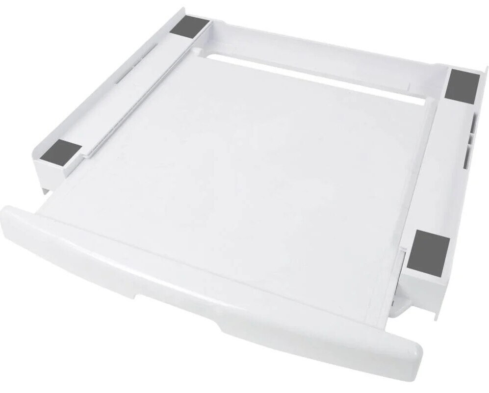 Biała podstawa urządzenia z zakrzywionym przodem i czterema czarnymi podkładkami na górze.