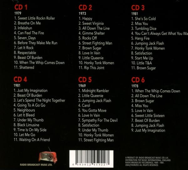 Bild von sechs Albumcovern mit Text in Weiß auf schwarzem Hintergrund.