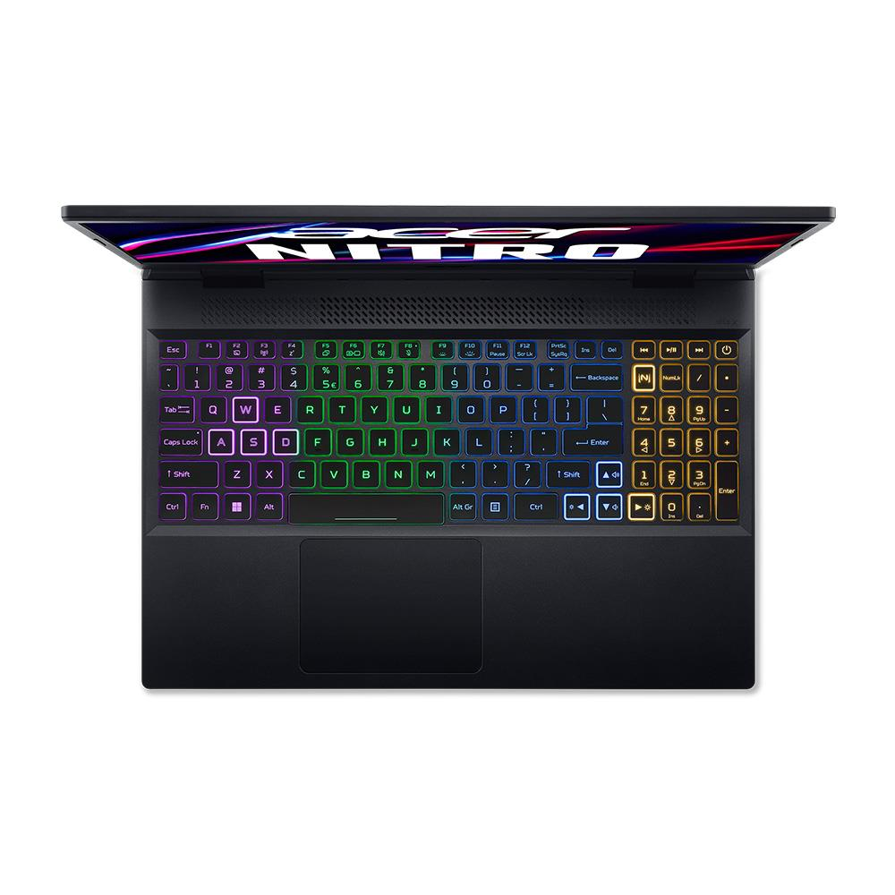 Renkli tuşlara sahip dizüstü bilgisayar klavyesi. Klavye açık ve yukarıdan görülüyor. Marka adı görünür.