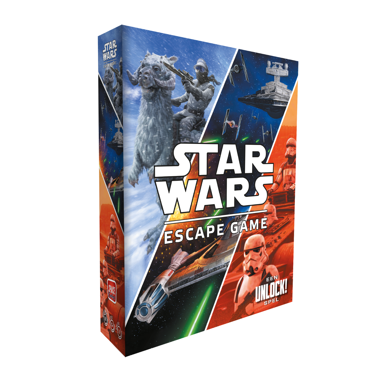 Star Wars Escape Game box met spelscènes, personages en de speltitel.