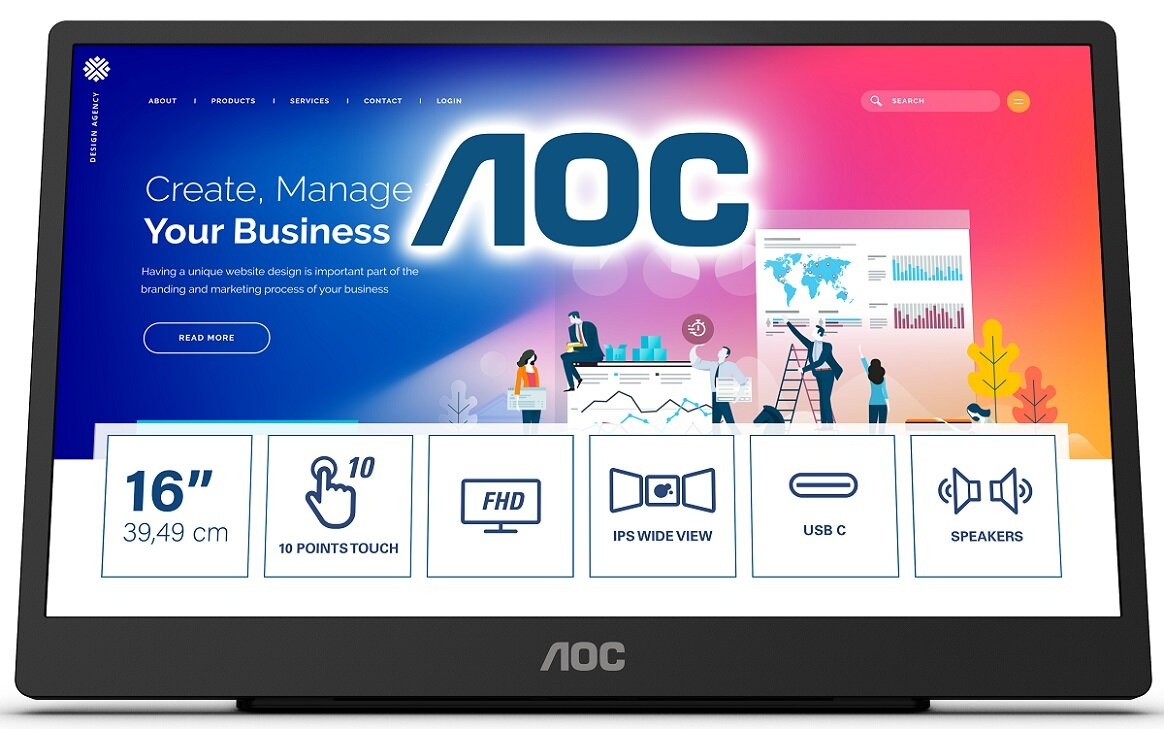 Monitor przenośny AOC 16T2 15.6 Dotykowy FHD IPS 4ms