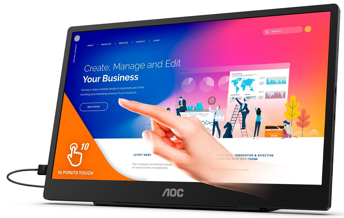 Monitor przenośny AOC 16T2 15.6 Dotykowy FHD IPS 4ms