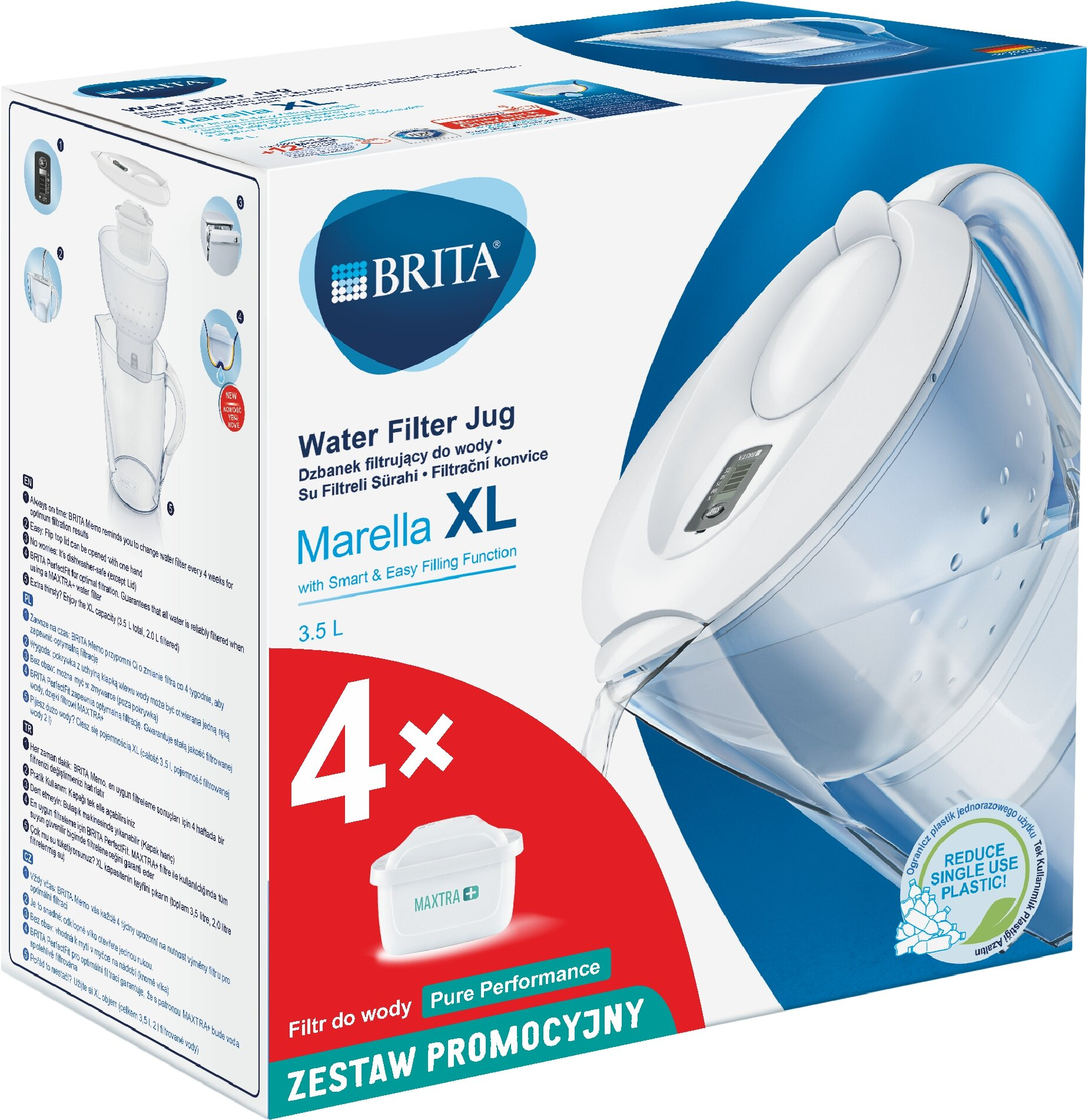 Dzbanek filtrujący BRITA MARELLA XL Biała + 4 Wkłady Maxtra Plus Pure Performance