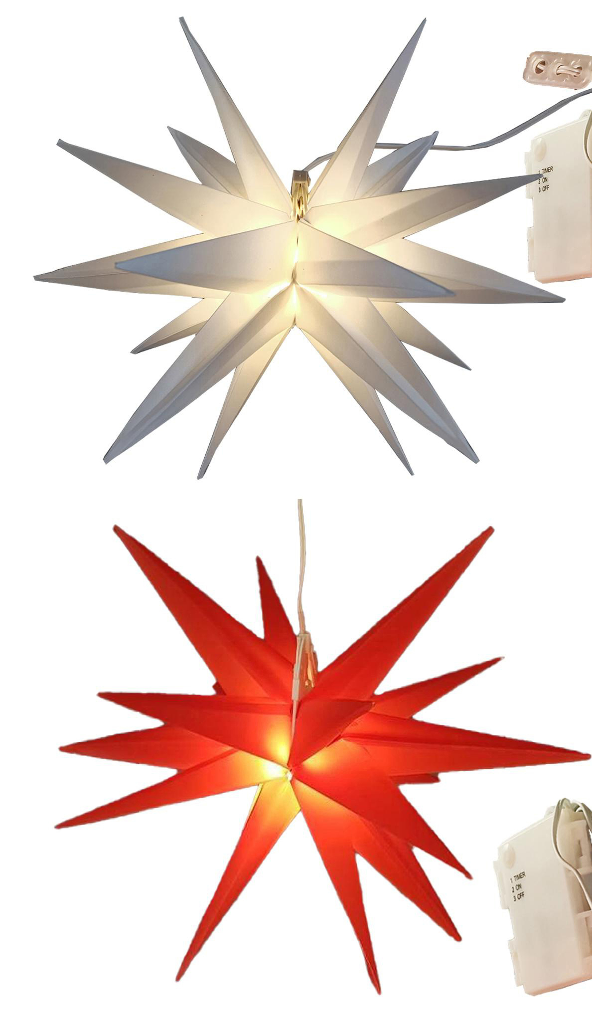 LED Weiss, Set Kunststoffstern Warmweiß Rot, 2er FHS Weihnachtsbeleuchtung,