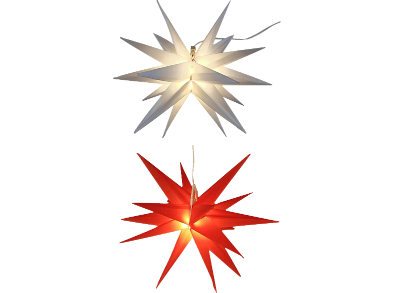 FHS 2er LED Set Kunststoffstern Warmweiß Weihnachtsbeleuchtung, Rot, Weiss