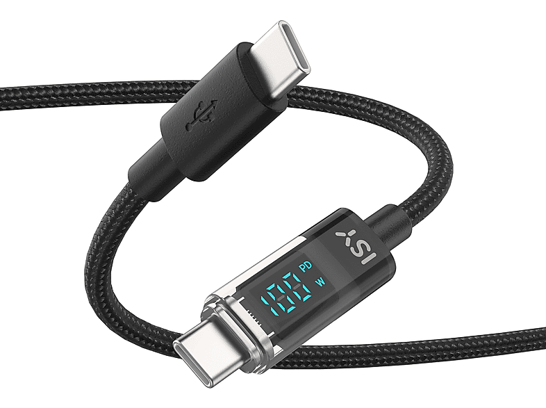 ISY IUC-8000 USB-C 2.0 Kabel, 2m, PD 2.0 100W, QC 3.0/3.1, LED Display ...