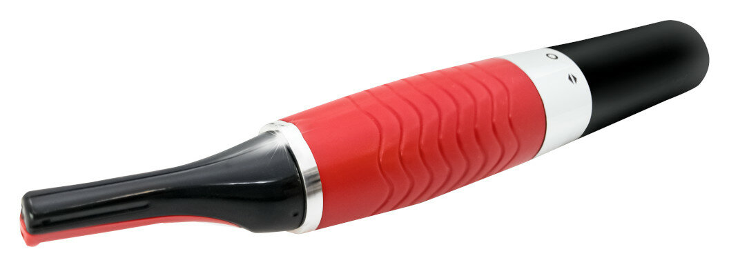 Czerwona, czarna i srebrna elektryczna maszynka do strzyżenia włosów w nosie.