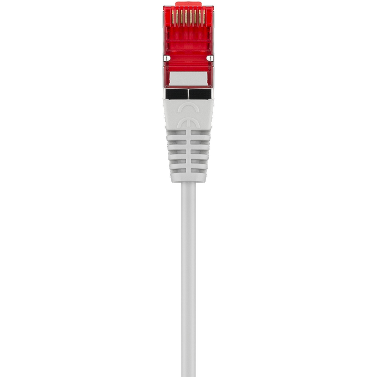 A white and red ethernet cable.