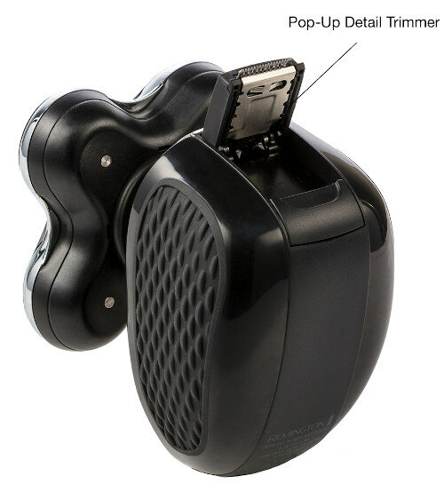 Czarno-srebrna golarka elektryczna z otwartym trymerem szczegółów.