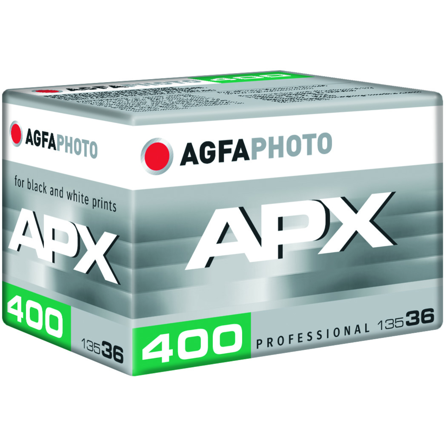 Box of Agfa APX 400 film. The box is white with red and black text.