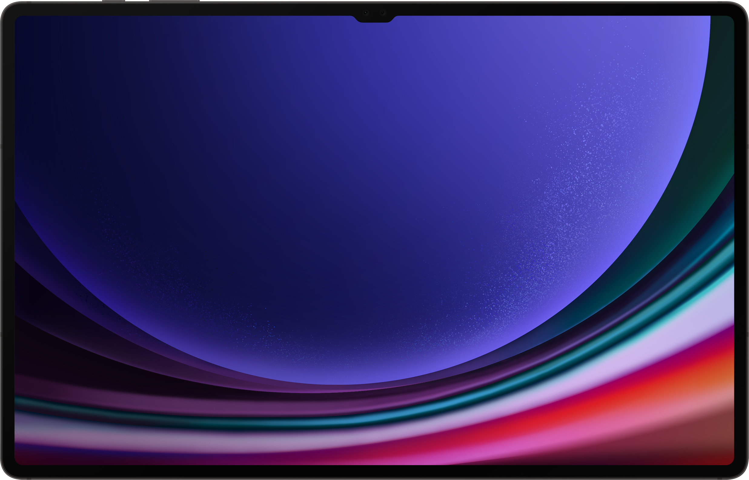 Tablet mit dunklem Bildschirm. Der Bildschirm zeigt einen blauen und violetten Farbverlauf.