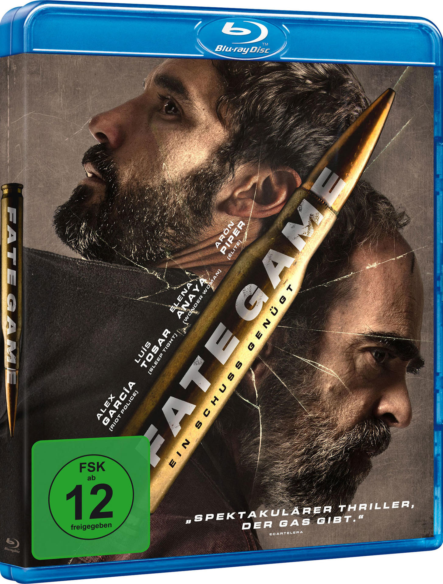Filmcover von 'Fate Game' mit zwei Männergesichtern und einer Kugelgrafik.