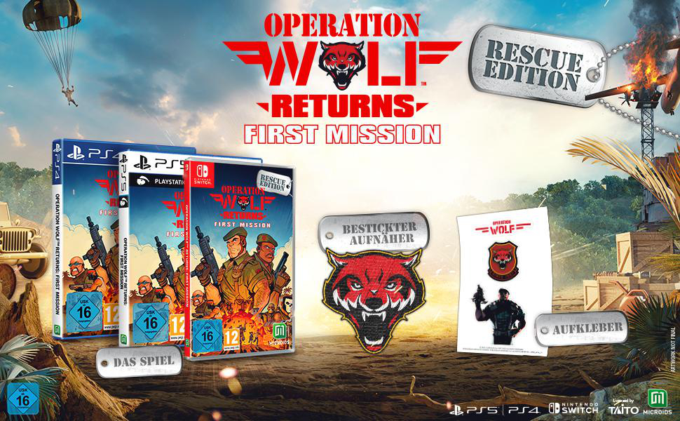 Eine Spielbox mit dem Titel Operation Wolf Returns.