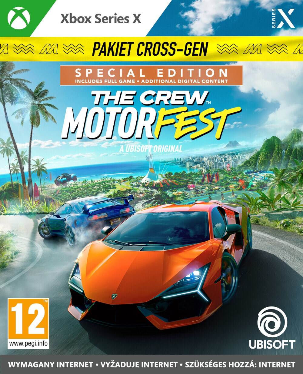 Pudełko gry The Crew Motorfest z dwoma samochodami ścigającymi się na okładce.