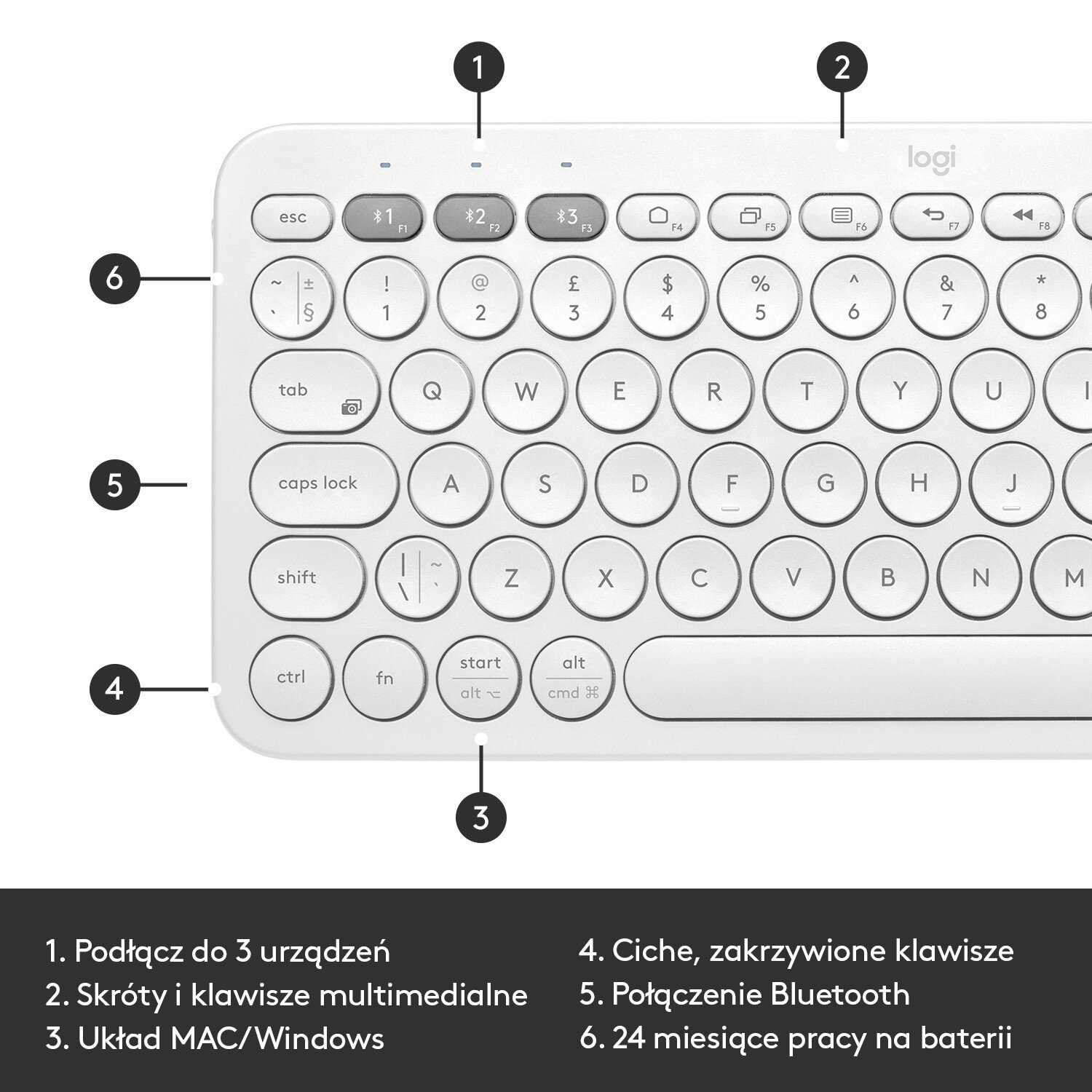 Klawiatura bezprzewodowa LOGITECH K380 do urządzeń Mac Biały 920-010407