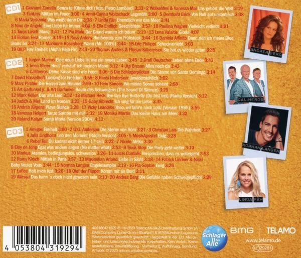 CD-Albumcover mit Songtiteln und Künstlernamen. Fotos von Sängern sind sichtbar.