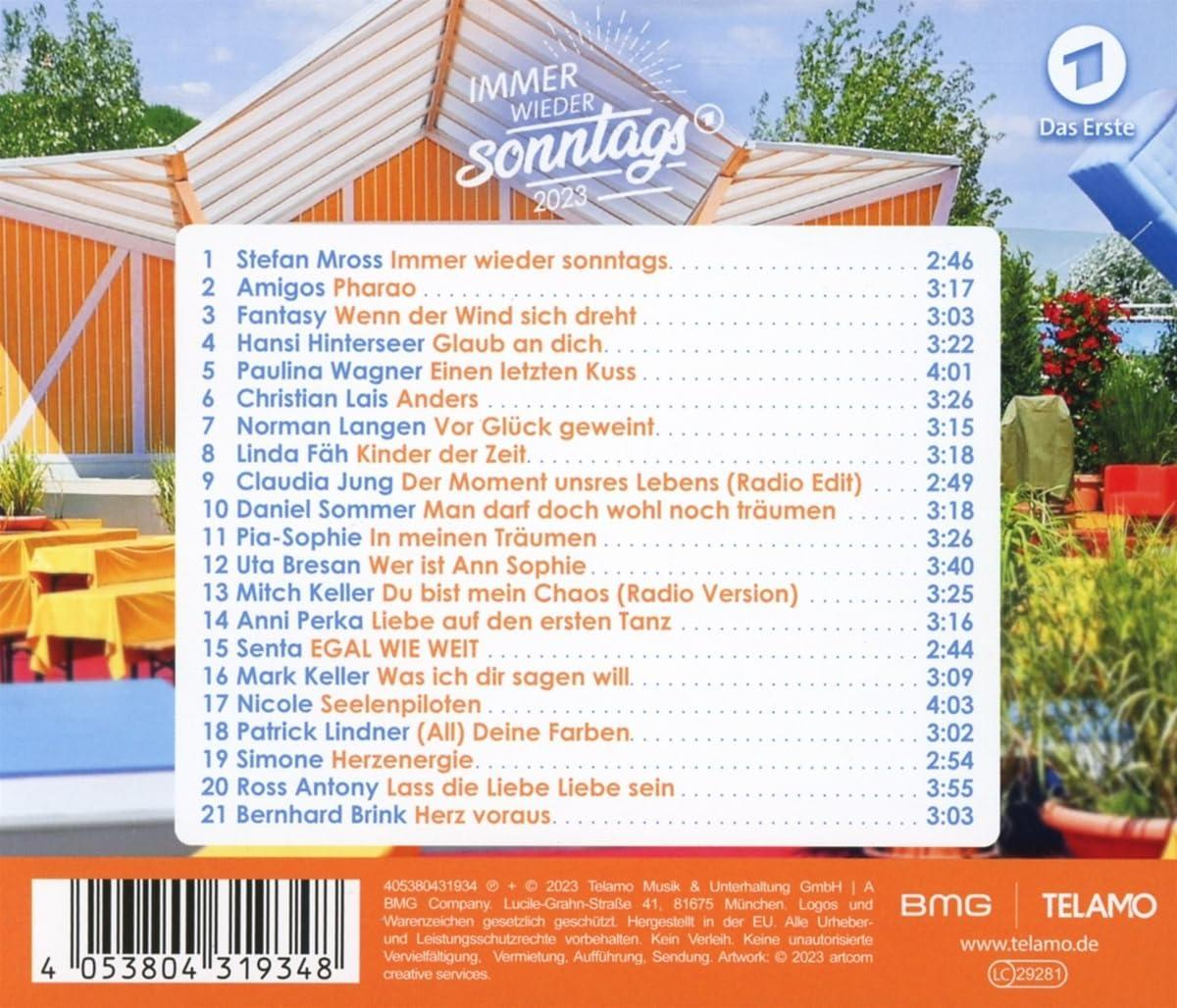 Rückseite einer CD mit einer Liste von Songs und Künstlernamen auf Deutsch.