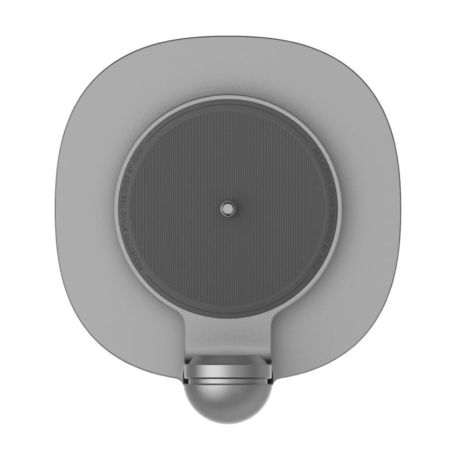 Supporto per proiettore grigio con base circolare. Le parole 'PROJECTOR STAND' sono visibili.