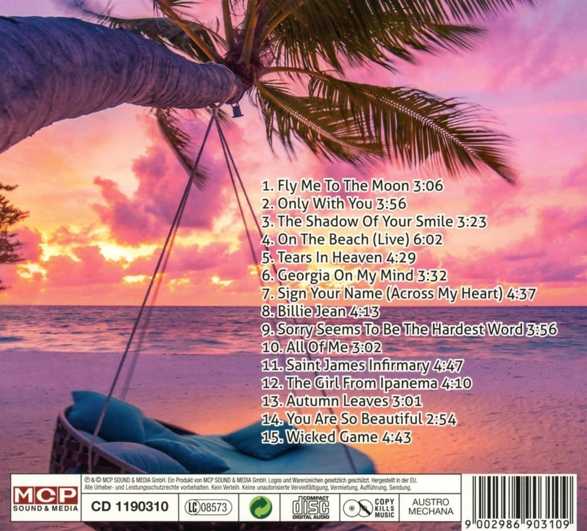 Albumcover einer Strandszene mit Palme und Schaukel. Songtitel sind aufgelistet.