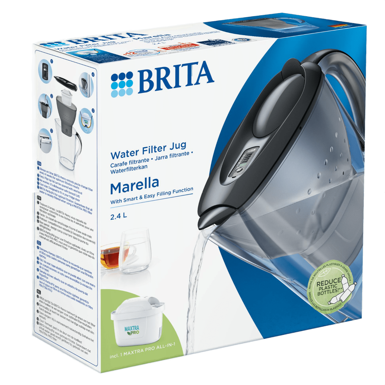 BRITA Waterfilterkan Marella Cool Inclusief 1 MAXTRA PRO ALL-IN-1 waterfilterpatroon Grafiet 2,4L