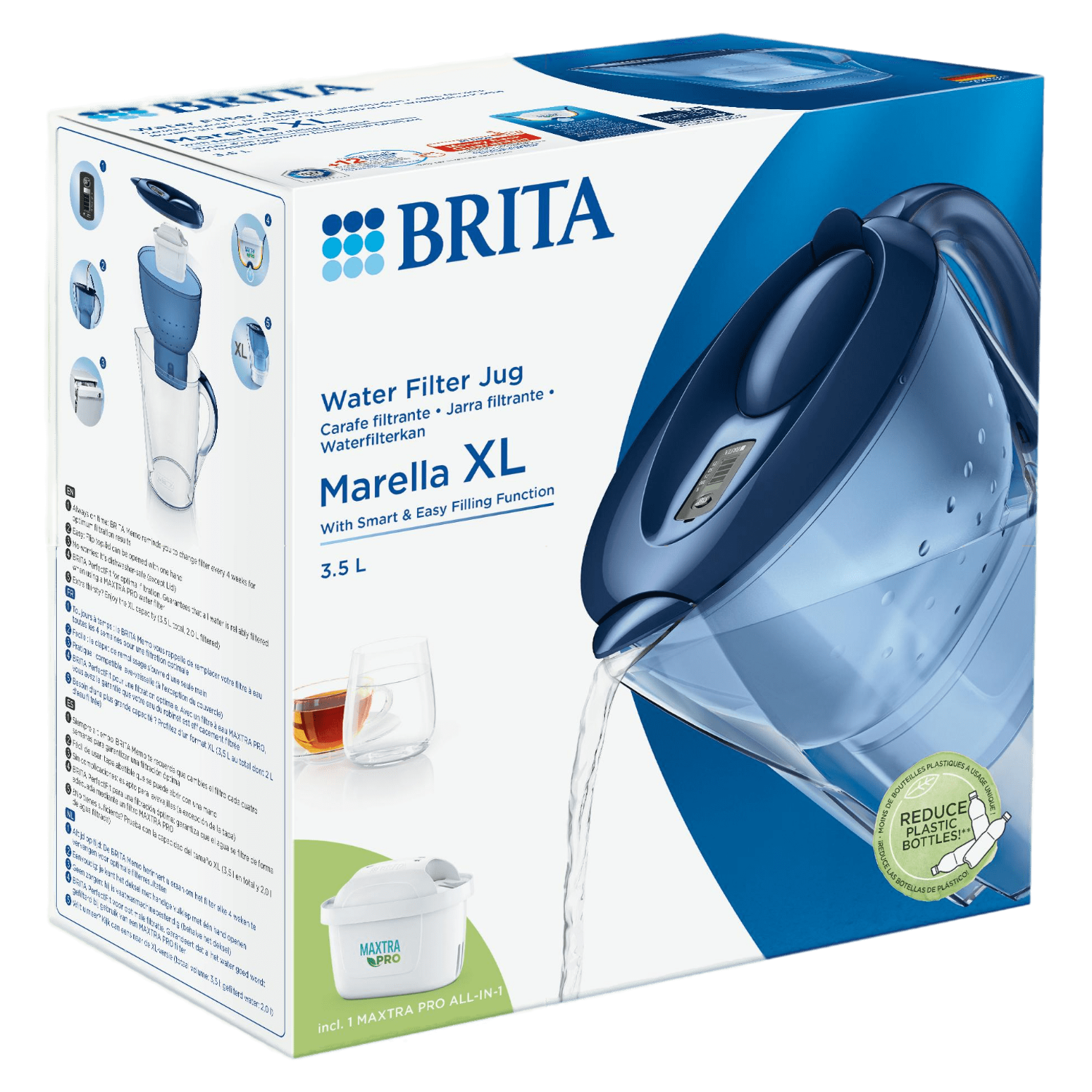 BRITA Waterfilterkan Marella XL Inclusief 1 MAXTRA PRO ALL-IN-1 waterfilterpatroon Blauw 3,5L