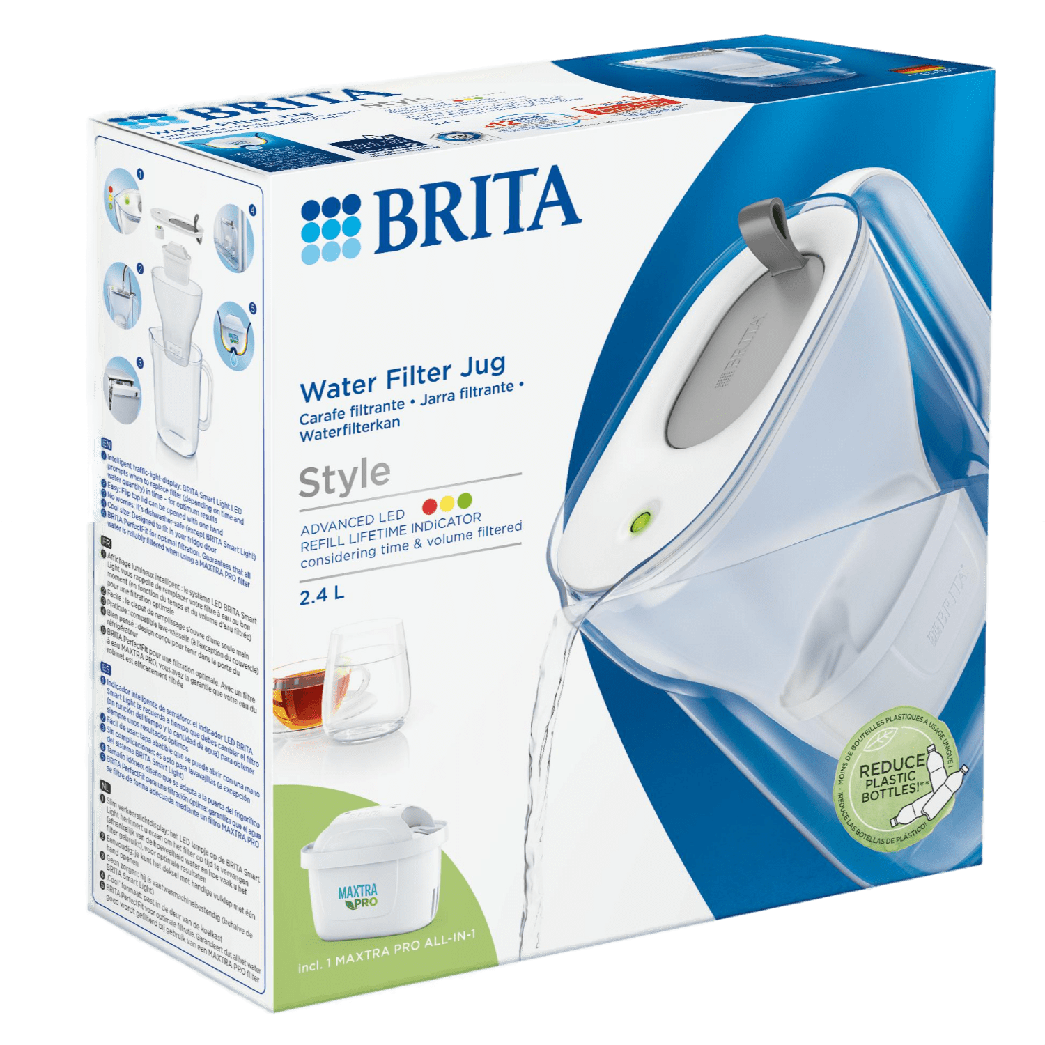 BRITA Waterfilterkan Style Cool Inclusief 1 MAXTRA Pro All-in-1 waterfilterpatroon Grijs 2,4L